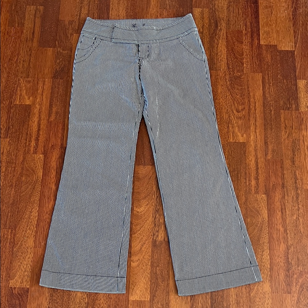 Guess Wide Leg Pinstripe Pants in Navy and White